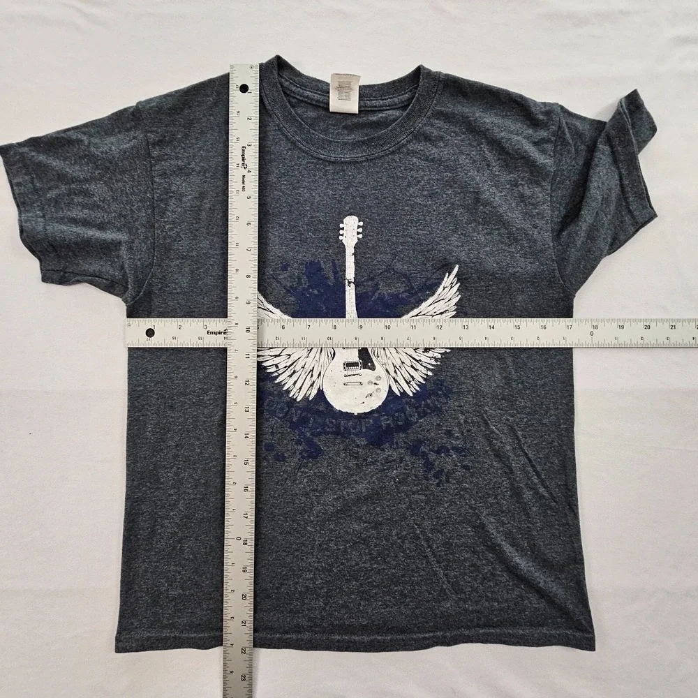 Don't Stop Rockin' Guitar Wings Blue Short Sleeve T-Shirt Youth M